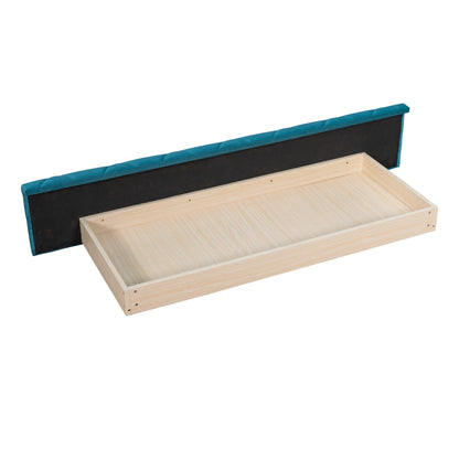 Upholstered Velvet Platform Bed with Wingback Headboard and 1 Big Drawer; 2 Side Storage Stool