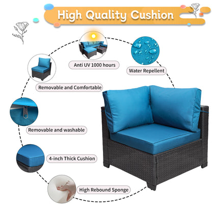 7-Piece PE Rattan Wicker Cushioned Sofa Sets and Coffee Table