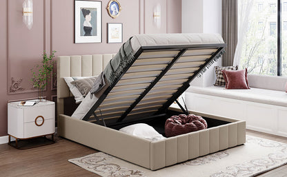 Queen size Upholstered Platform bed with a Hydraulic Storage System - Gray Queen size Upholstered Platform bed with a Hydraulic Storage System - Gray Queen size Upholstered Platform bed with a Hydrau