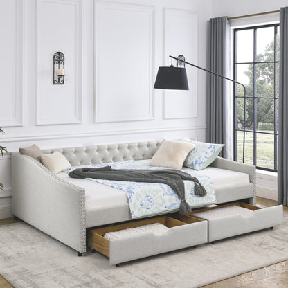Upholstered Tufted Daybed Sofa bed  with Drawers, Beige