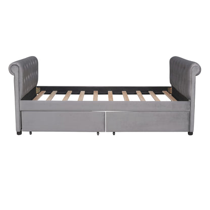 Sara Upholstered Bed with Drawers, Gray