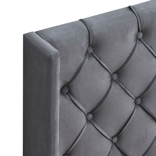 linen button tufted-upholstered bed with curve design