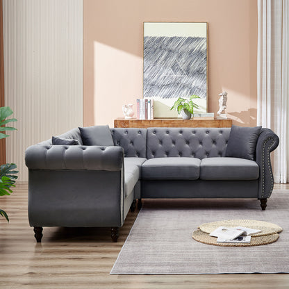 5-Seater Corner Sectional with 3 Pillows, Grey