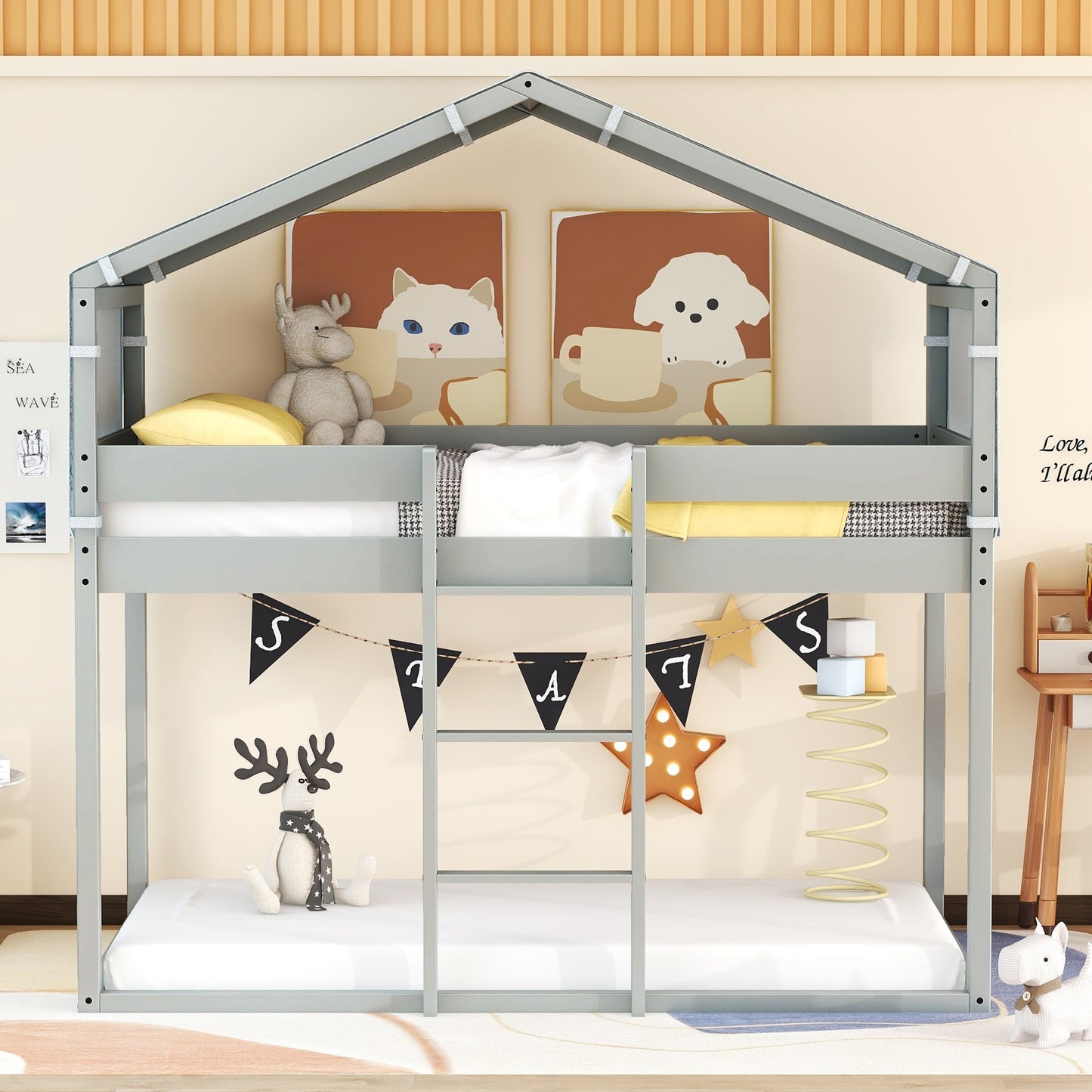twin over twin bunk bed wood bed with tent