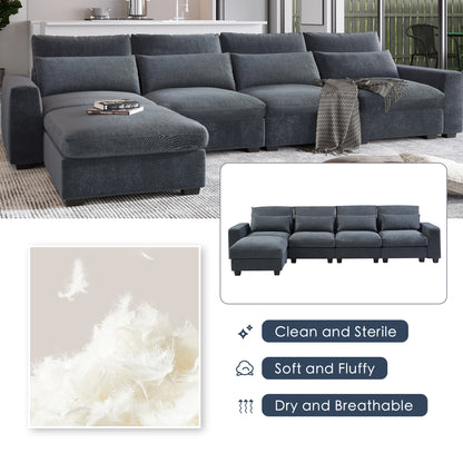 U_Style Modern Large L-Shape Feather Filled Sectional Set, Grey