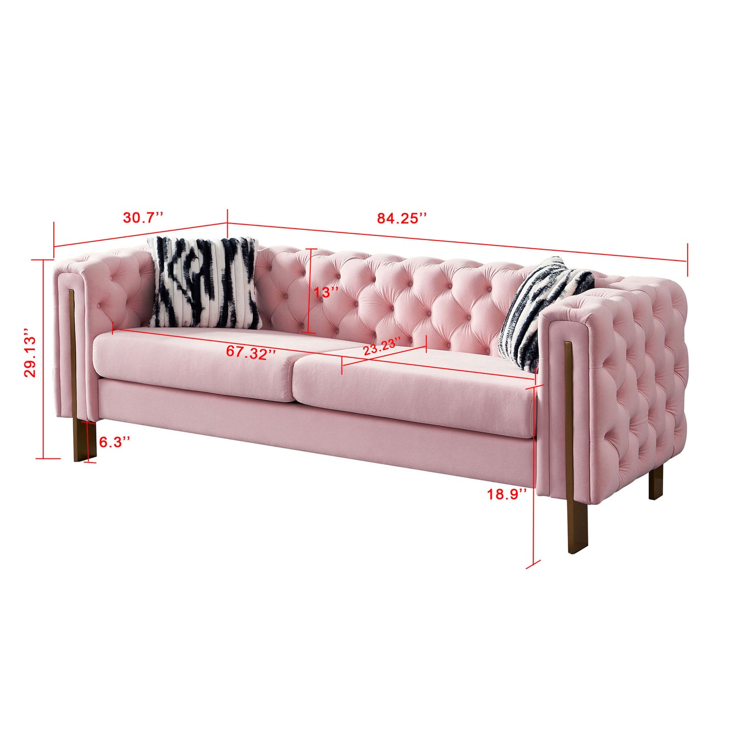 chesterfield modern tufted velvet sofa, pink