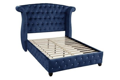 Sophia Crystal Tufted Queen bed made with wood in Blue