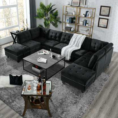 Modular Sectional Ottoman, Black Velvet