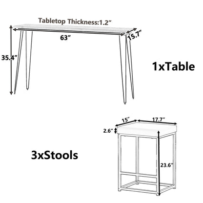 TOPMAX 4 Pieces Counter Height Extra Long Dining Table Set