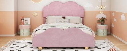 Upholstered Bed with Cloud Shaped bed board, Light Pink