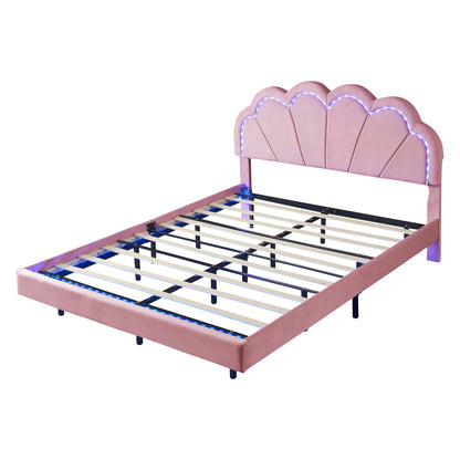 2-Pieces Upholstered LED Platform Bed with Storage Ottoman-Velvet