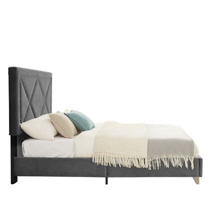 B109 Queen bed with two nightstands, + metal legs with Electroplate
