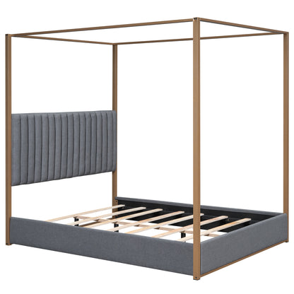 Upholstery Canopy Platform Bed with Headboard and Metal Frame, Gray