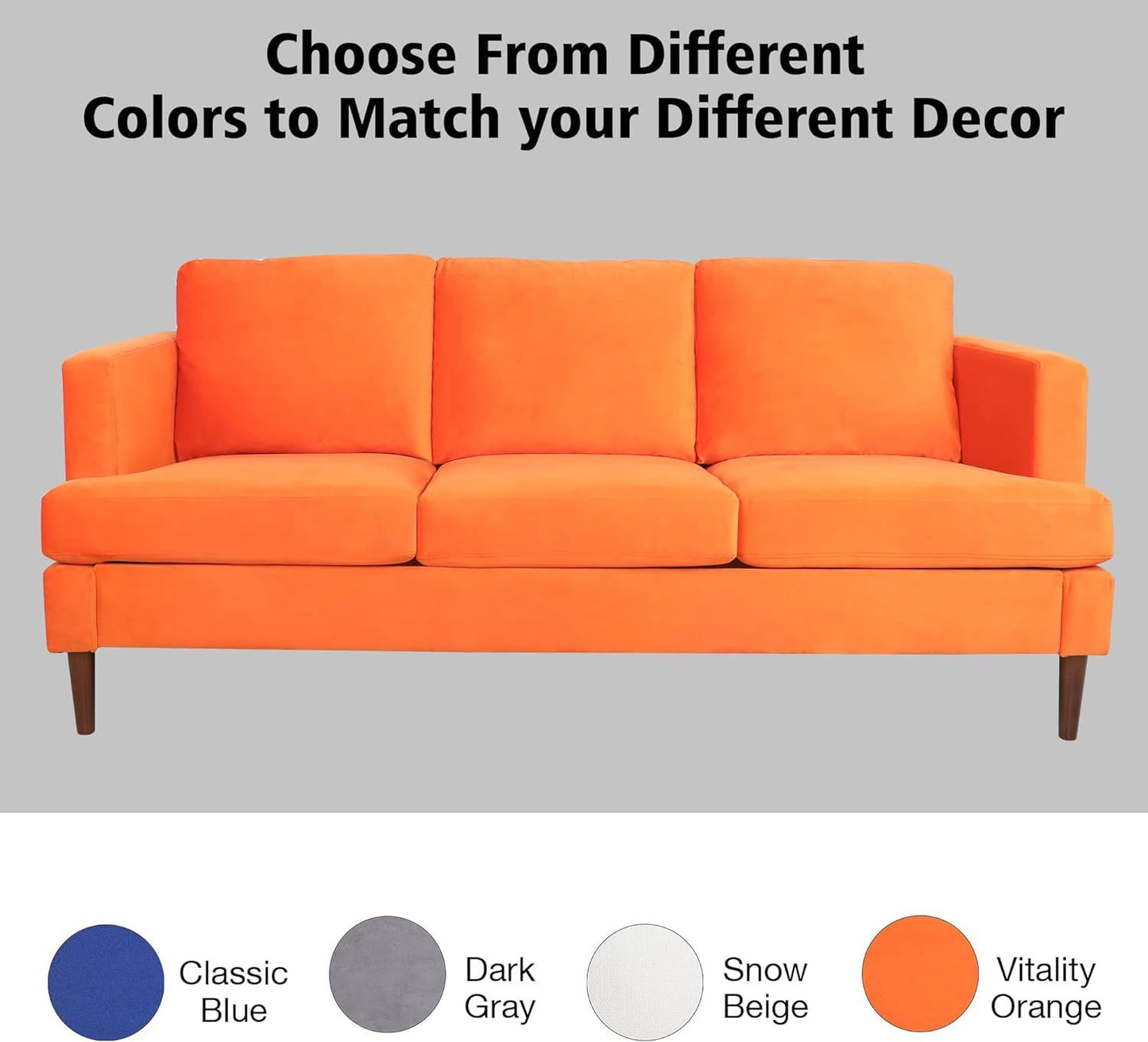 velvet tufted couch, orange