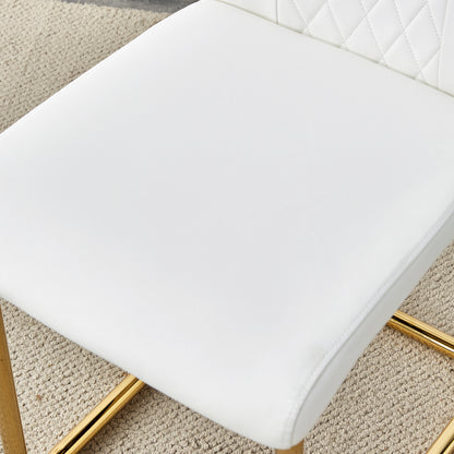 Faux Leather Cushion Chairs Set of 4, White+PU