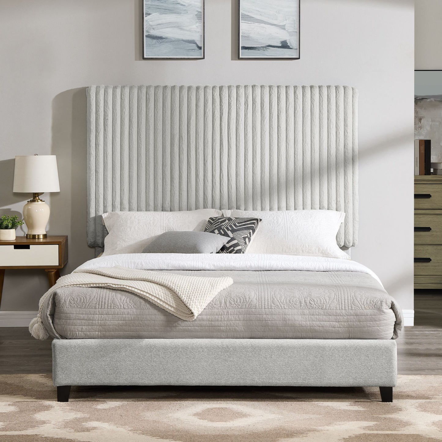 bridgevine home queen size minky stone upholstered platform bed