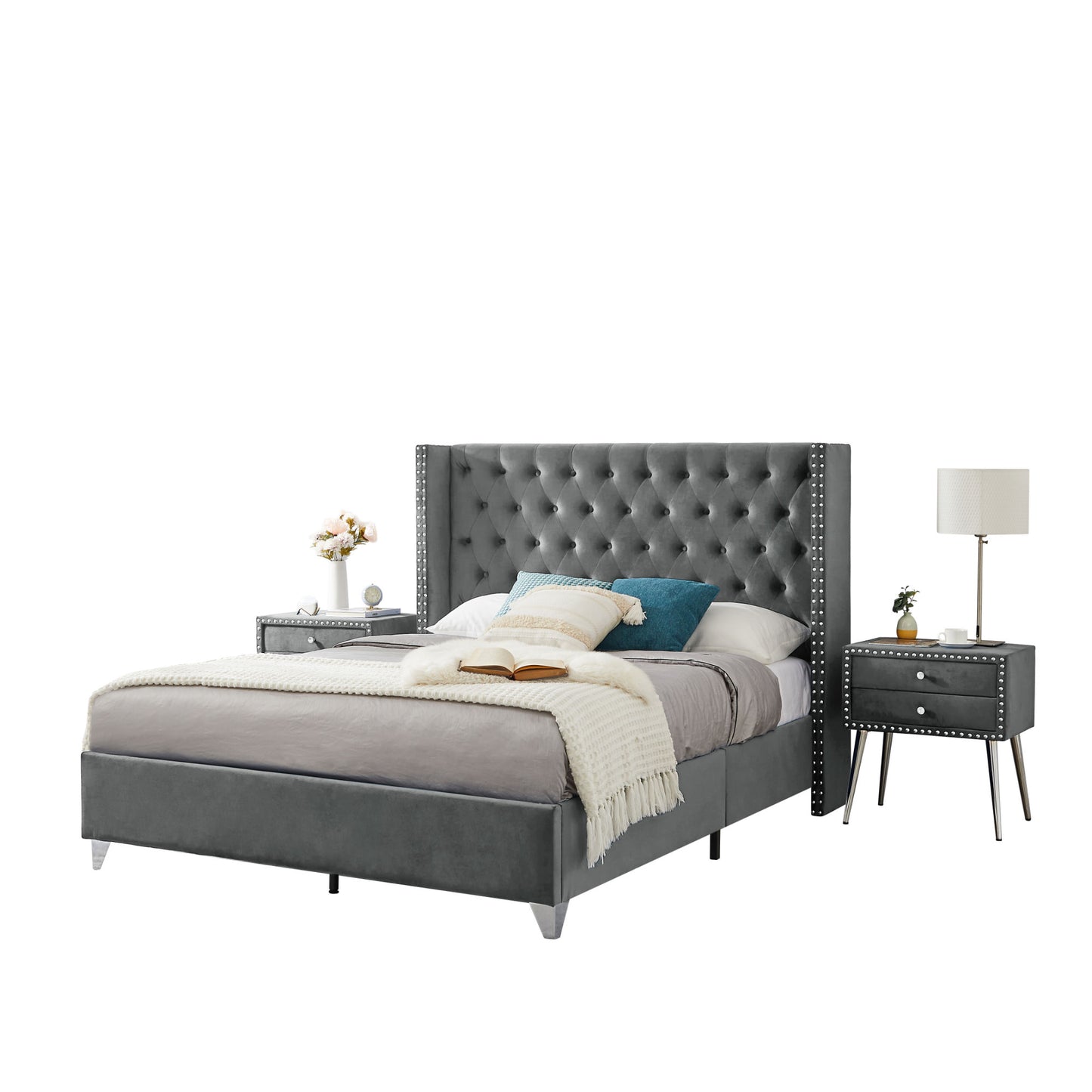 toni queen bed with one nightstand,  metal legs with electroplate #1