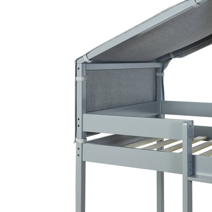 Twin Over Twin Bunk Bed Wood Bed with Tent