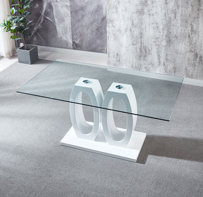 Double Pedestal Dining Table- Tempered Glass, White