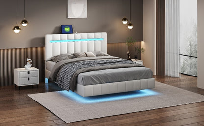 Floating Bed Frame with LED Lights and USB Charging #3