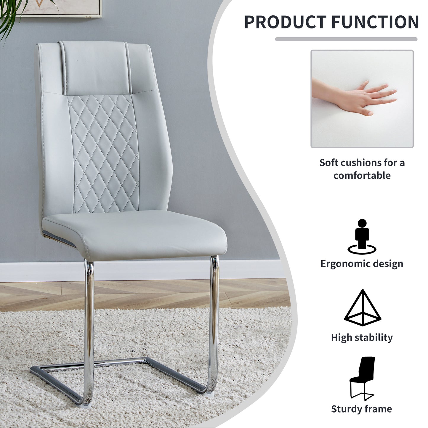 faux leather cushion chairs set of 6, light grey+pu leather