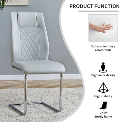 Faux Leather Cushion Chairs Set of 6, Light Grey+PU Leather