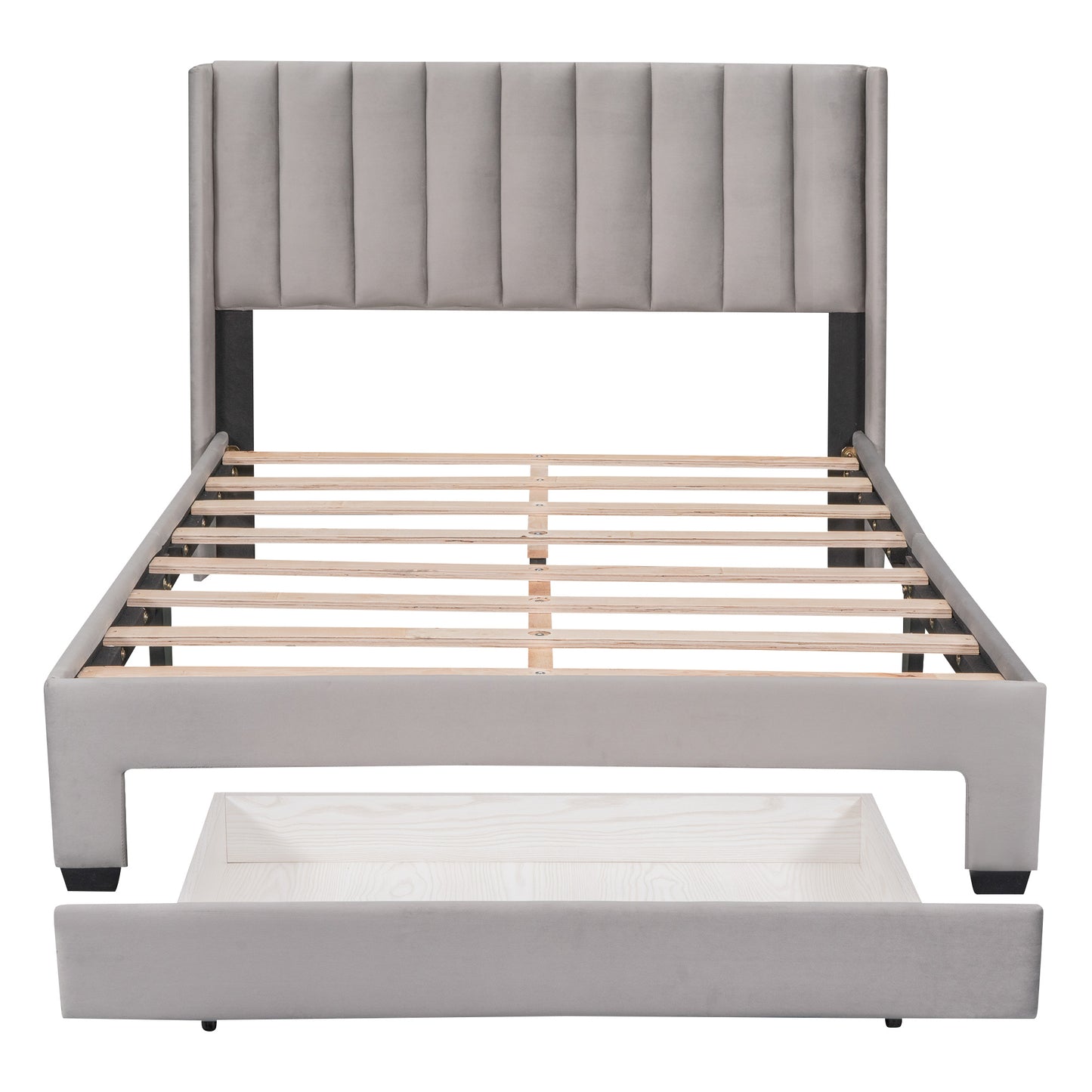 danny velvet upholstered platform bed with a big drawer - gray