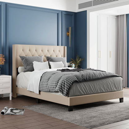 Upholstered Platform Bed with Classic Headboard