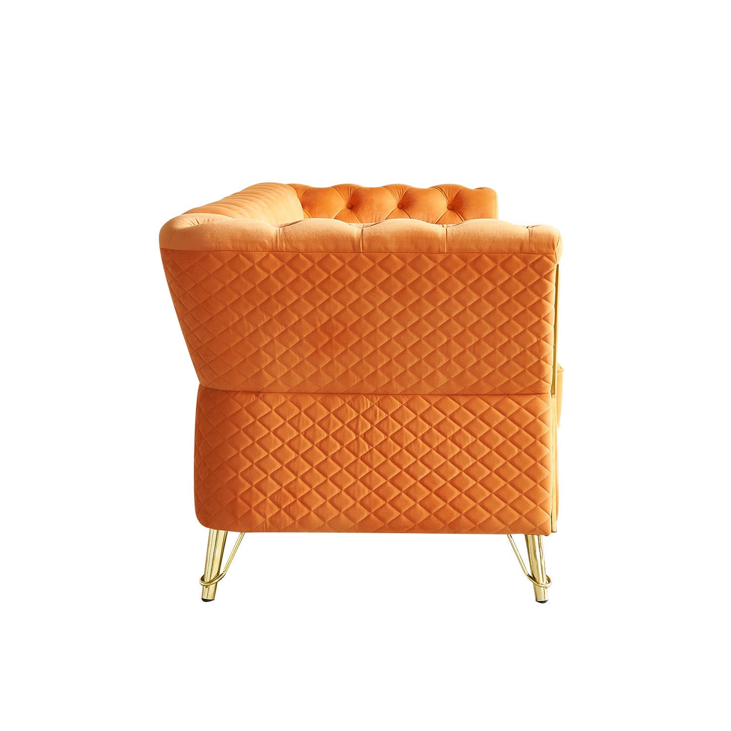 modern tufted velvet sofa, orange