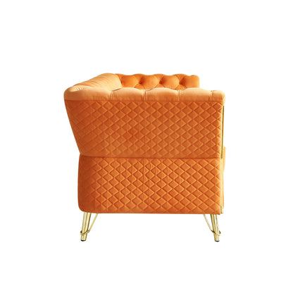 Modern Tufted Velvet Sofa, Orange