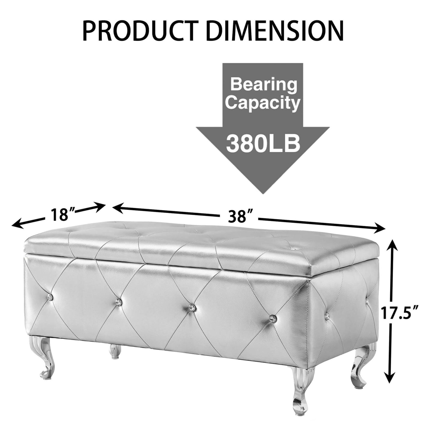 upholstered storage ottoman, silver
