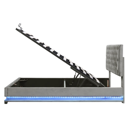 Upholstered Platform Bed with Adjustable Tufted Headboard and LED Light