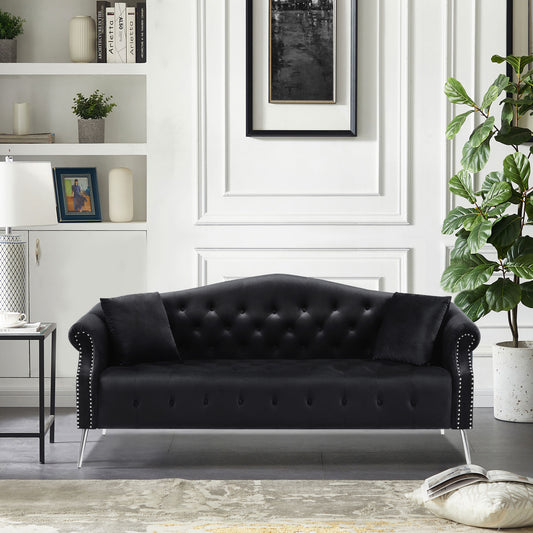 Classic Chesterfield Velvet Sofa, Black