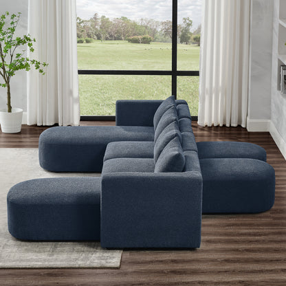 Barney U Shape Sectional Sofa including 2 Ottomans,  Navy