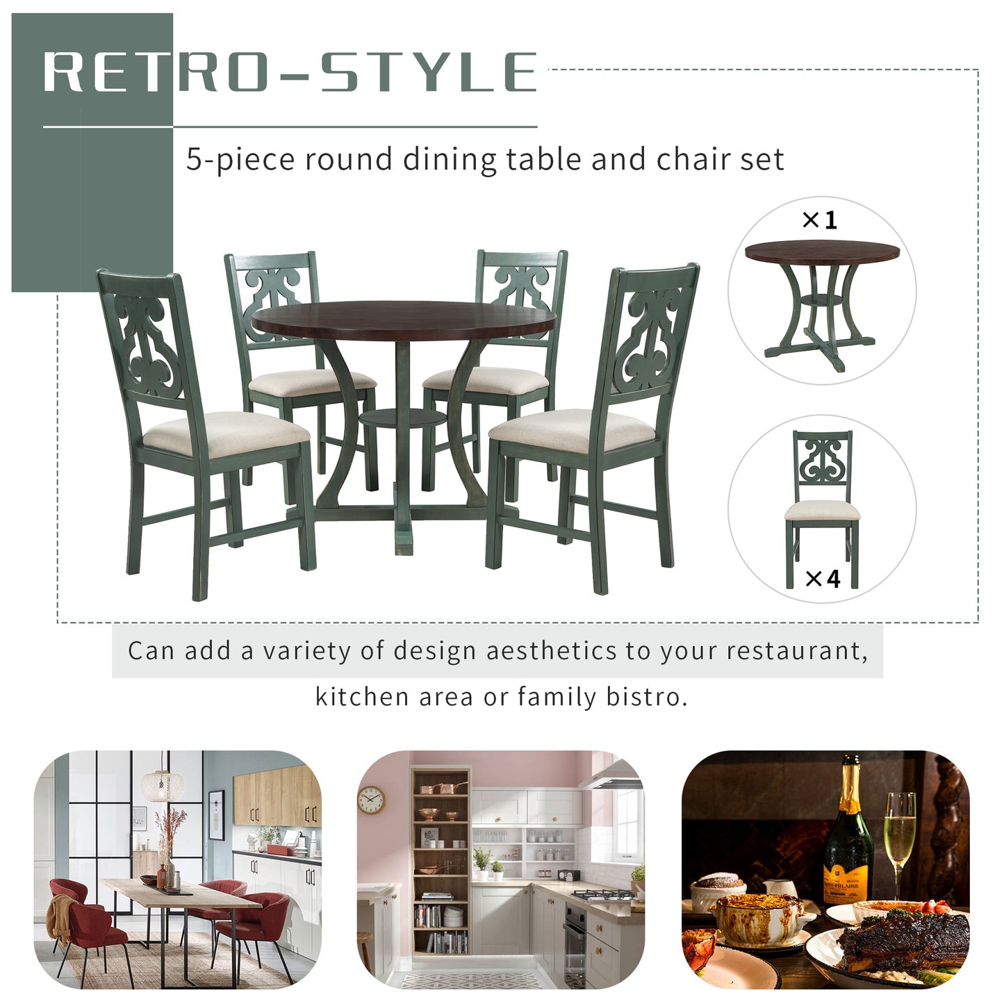 5-piece round dining table set