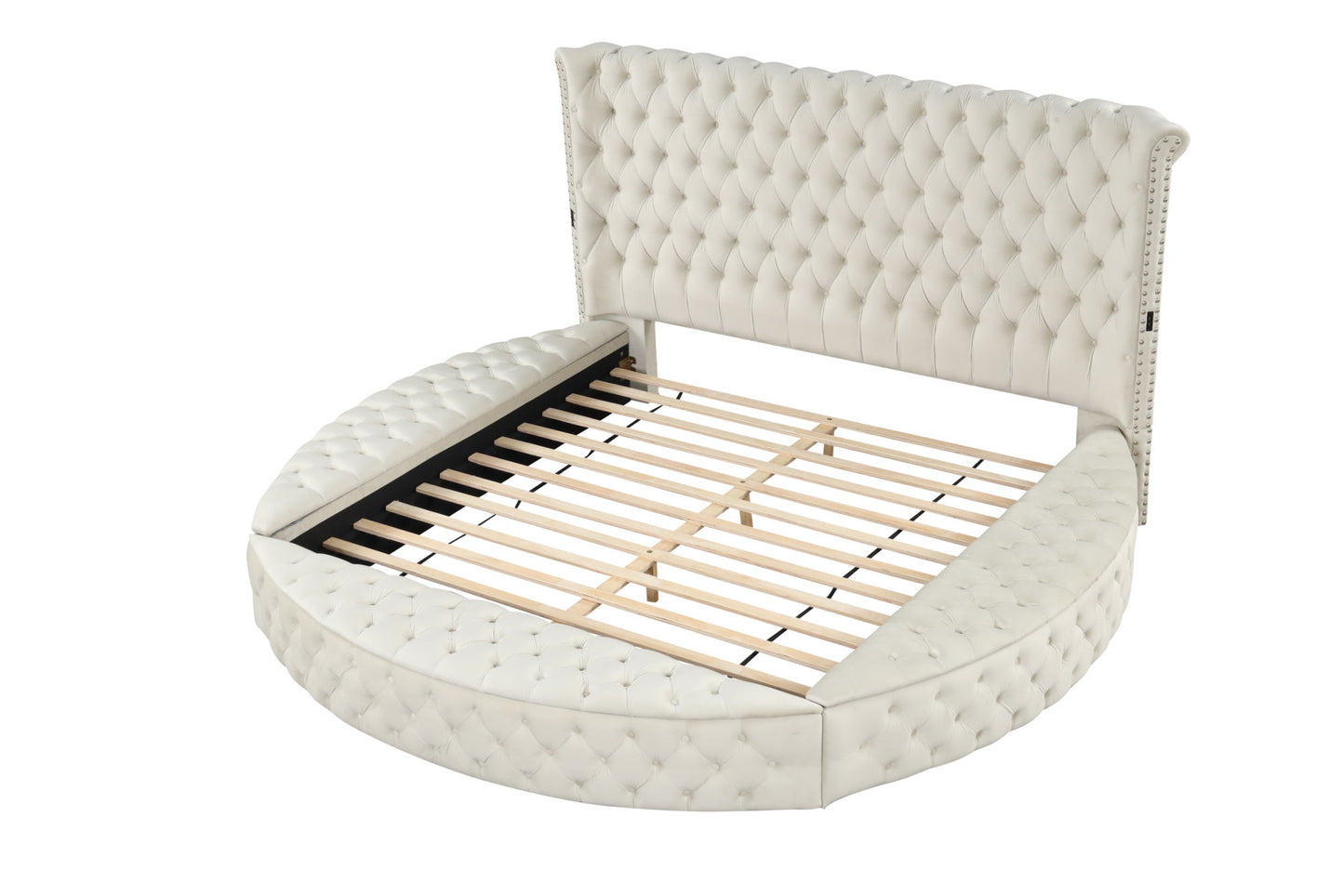 hazel modern style queen bed with usb charger & made with wood in cream