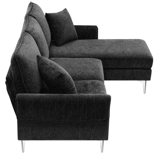 chenille l-shaped sofa with 2 pillows