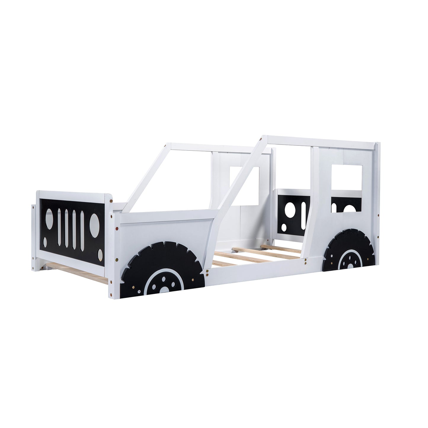 twin size classic car-shaped platform bed with wheels