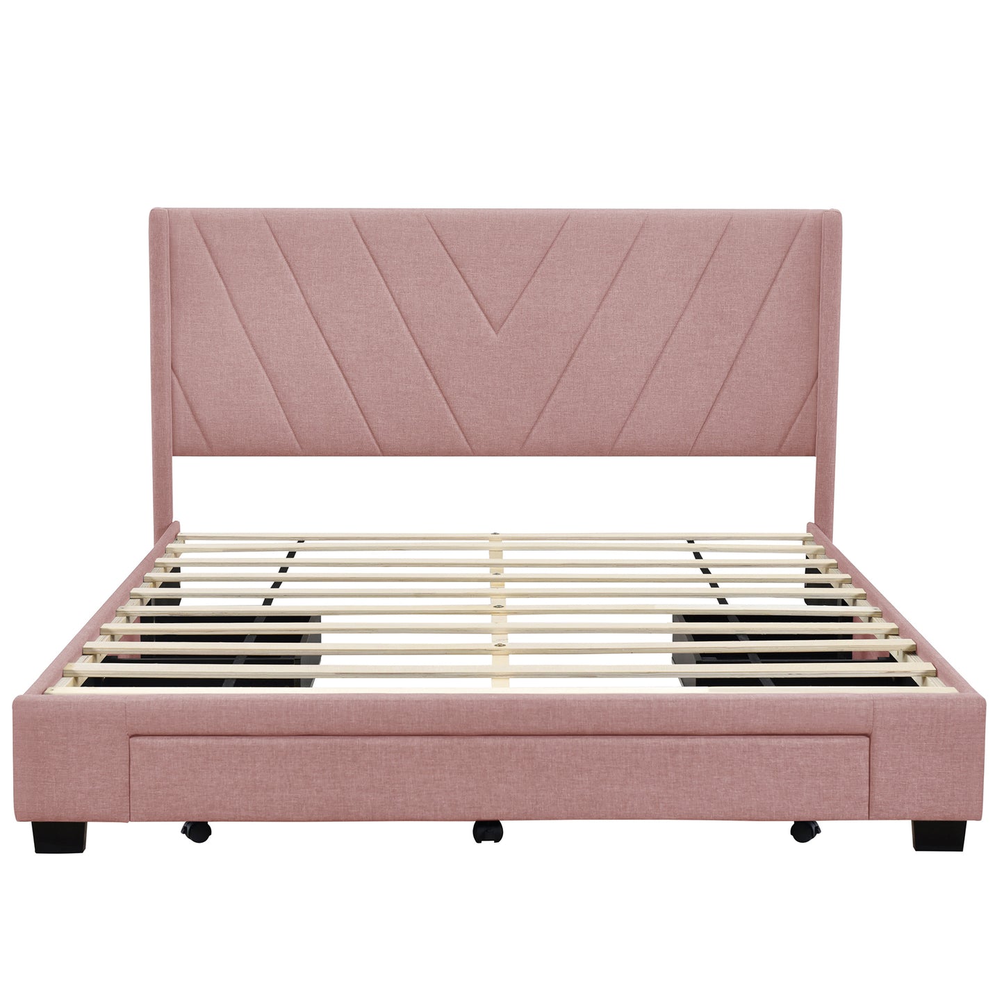 amber storage bed linen upholstered platform bed with 3 drawers (pink)
