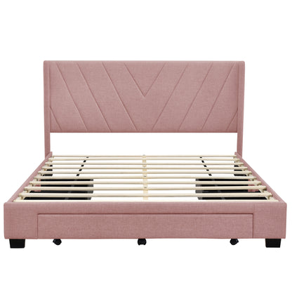 Amber Storage Bed Linen Upholstered Platform Bed with 3 Drawers (Pink)