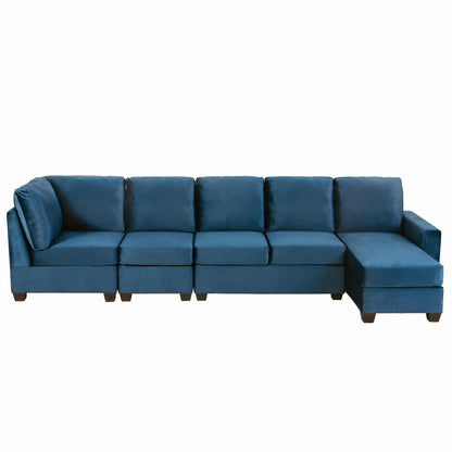 Modern L shape Sectional Sofa With USB Charging Port, Navy