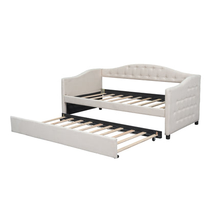 Vogue Upholstered Bed with Trundle, Beige