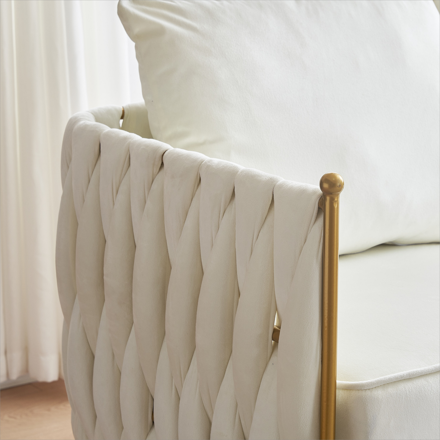 fluffy tufted upholstered sofa set, cream white velvet