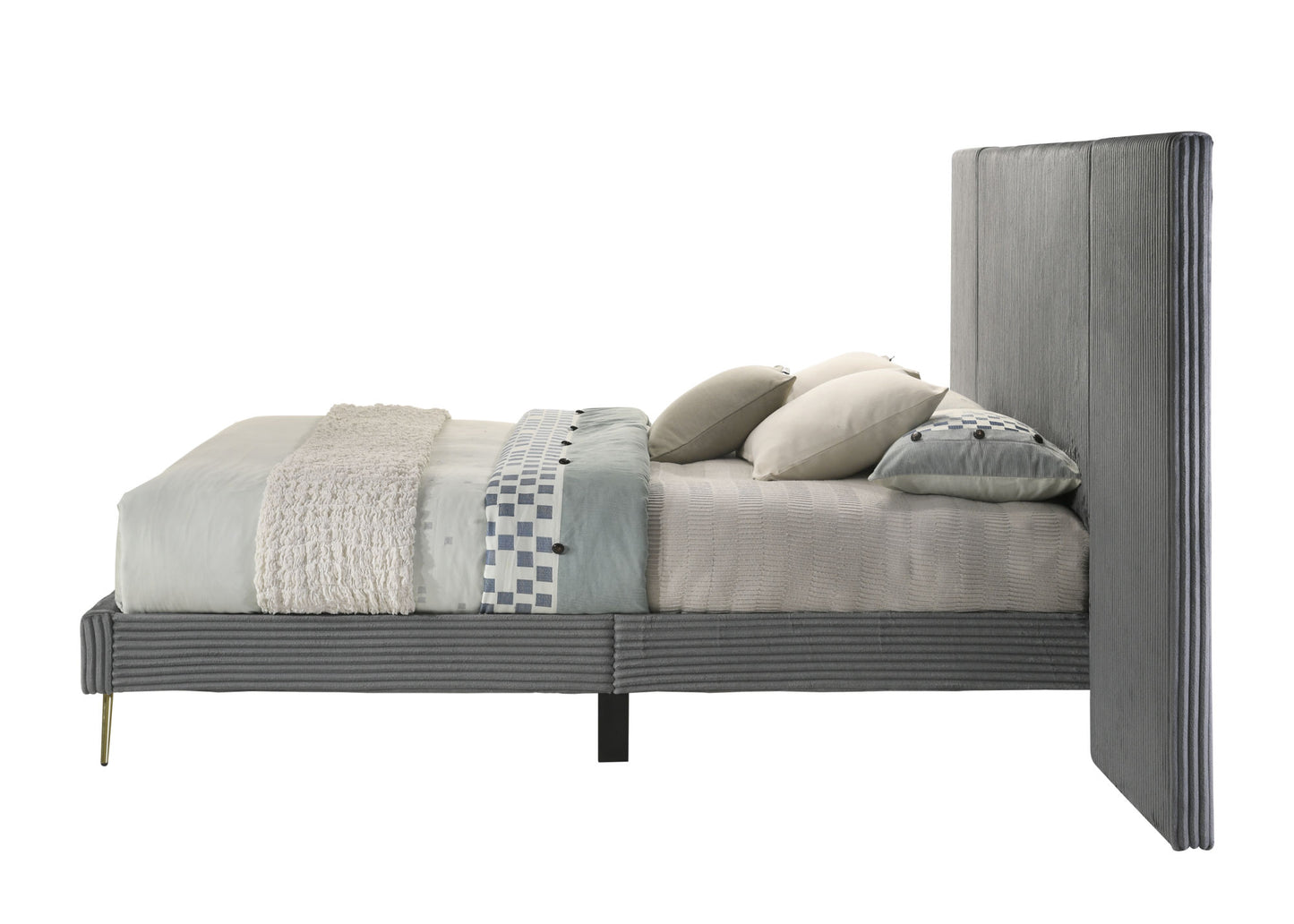 acme muilee queen bed , gray fabric bd01741q
