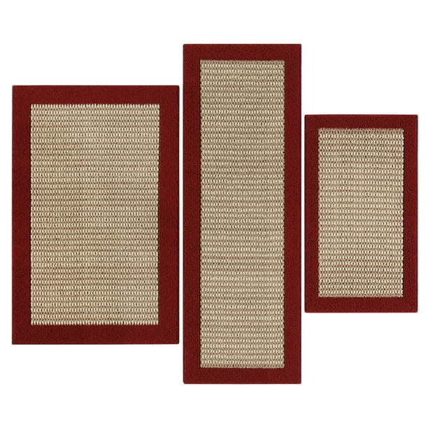 machine washable faux sisal gray indoor accent rug set, 3-piece set