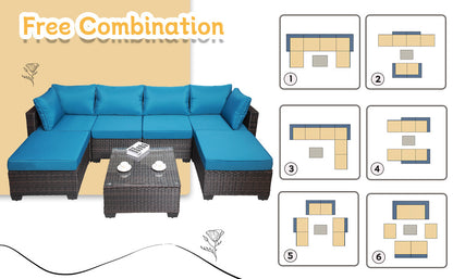 7 Pieces Outdoor Patio Sectional Sofa Couch Set with Washable Cushions & Glass Coffee Table