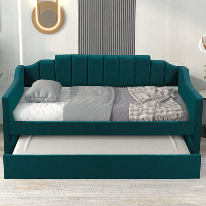 Upholstered Twin Bed with Trundle, Green