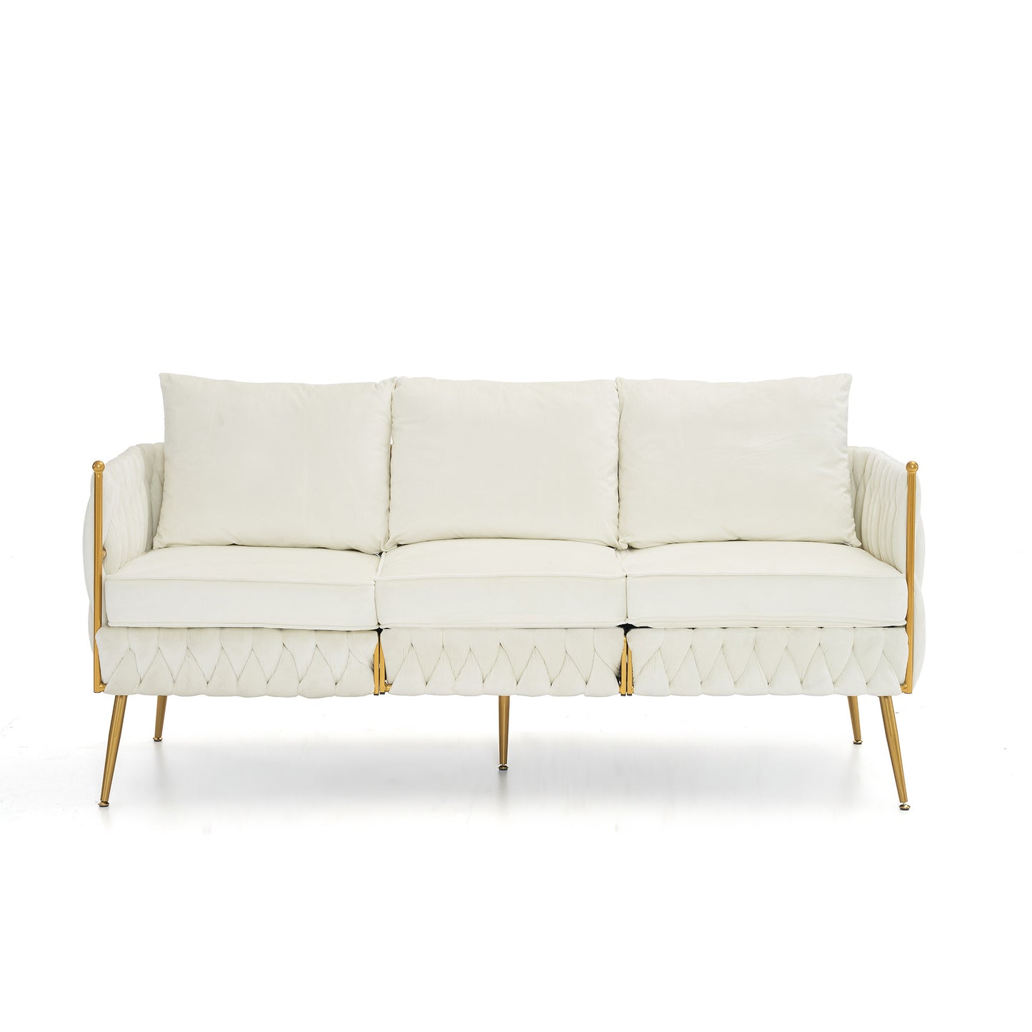modern 3-seat velvet fluffy tufted  upholstered sofa set, cream white velvet
