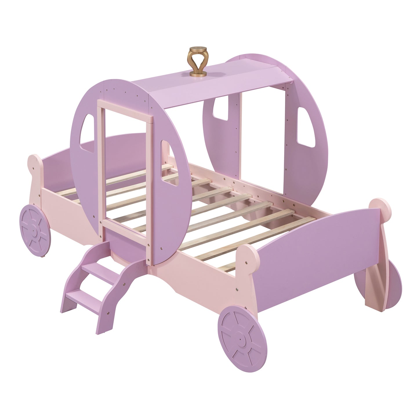 princess carriage bed with crown, purple+pink