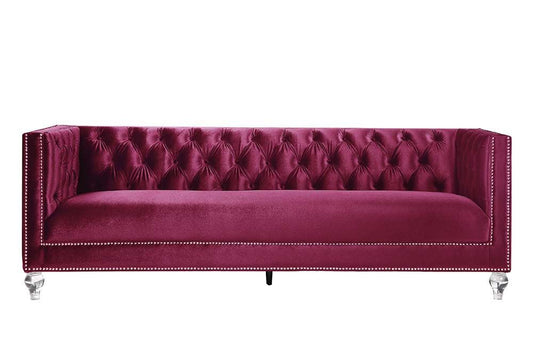 ACME Heibero Sofa w/2 Pillows, Burgundy Velvet